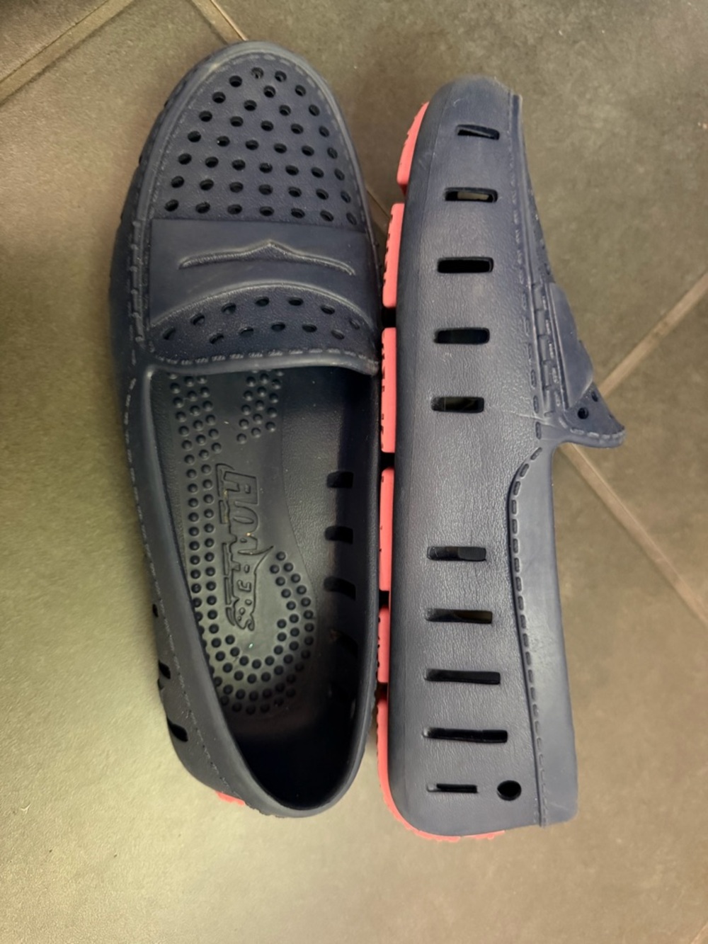 Kids Navy Water Shoes with Coral Accent — Lightweight Slip-On